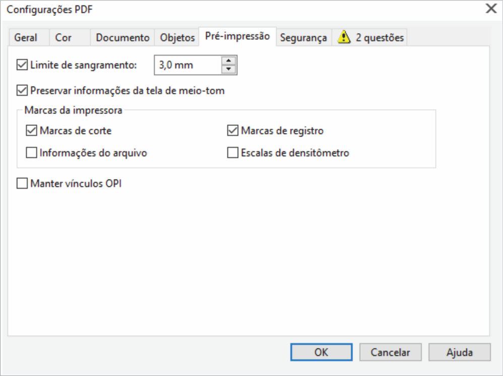 Configurações PDF